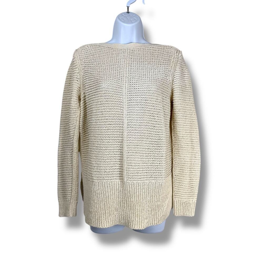 Lafayette 148 Sweater Womens Medium Cream White Fisherman Knit Quiet Luxury Prep